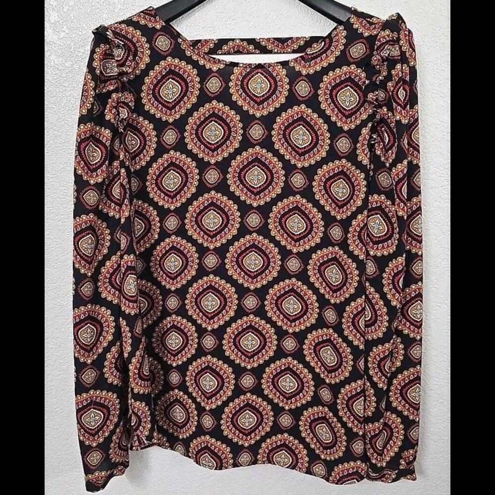 LOFT Top Women's Size M Long Sleeve Keyhole Cutout Back Blouse